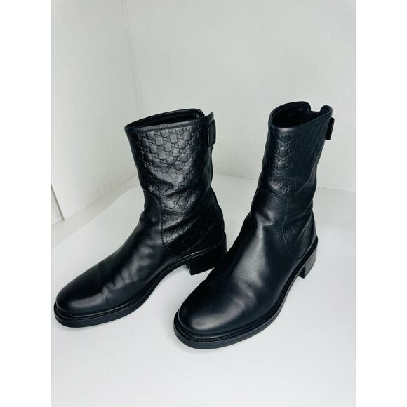 Gucci GG Microguccissima Black Leather Moto Ankle Boots EU 36  Biker Booties - Picture 3 of 13